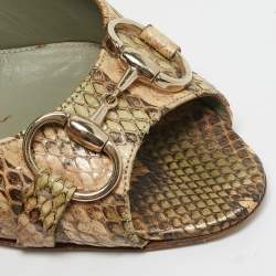 Gucci Beige/Green Python Horsebit Peep Toe Pumps Size 40