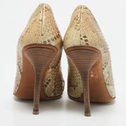 Gucci Beige/Green Python Horsebit Peep Toe Pumps Size 40