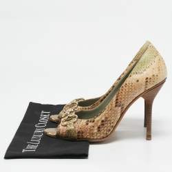 Gucci Beige/Green Python Horsebit Peep Toe Pumps Size 40