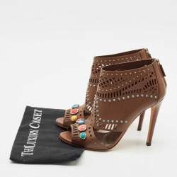 Gucci Brown Leather Lika Embellished Booties Size 38.5