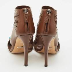 Gucci Brown Leather Lika Embellished Booties Size 38.5