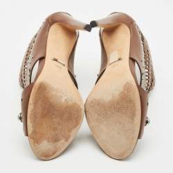 Gucci Brown Leather Lika Embellished Booties Size 38.5
