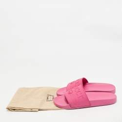Gucci Pink Rubber Logo Embossed Pool Slides Size 40