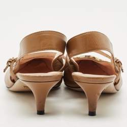 Gucci Brown Leather Interlocking G Horsebit Zumi Slingback Pumps Size 39