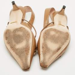 Gucci Brown Leather Interlocking G Horsebit Zumi Slingback Pumps Size 39