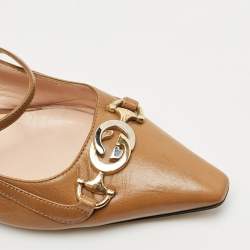 Gucci Brown Leather Interlocking G Horsebit Zumi Slingback Pumps Size 39