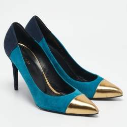 Gucci Tricolor Suede and Leather Pointed Cap Toe Pumps Size 40