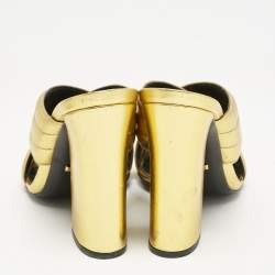 Gucci Gold Quilted Leather Crisscross Block Heel Slide Sandals Size 39.5