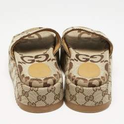 Pre Owned Gucci Beige Jumbo GG Canvas Platform Slides Size 37