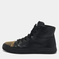 Gucci Black Leather California Studded High Top Sneakers Size 39