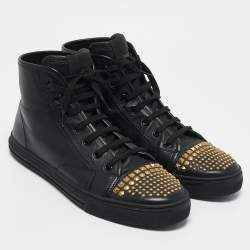 Gucci Black Leather California Studded High Top Sneakers Size 39