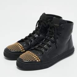 Gucci Black Leather California Studded High Top Sneakers Size 39