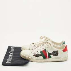 Gucci White Leather and Canvas Ace Low Top Sneakers Size 38