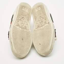 Gucci White Leather and Canvas Ace Low Top Sneakers Size 38