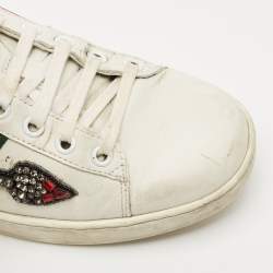 Gucci White Leather and Canvas Ace Low Top Sneakers Size 38