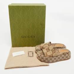 Gucci Beige Jumbo GG Canvas Platform Slides Size 36