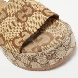 Gucci Beige Jumbo GG Canvas Platform Slides Size 36