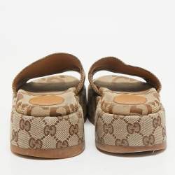 Gucci Beige Jumbo GG Canvas Platform Slides Size 36