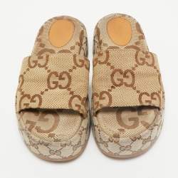 Gucci Beige Jumbo GG Canvas Platform Slides Size 36