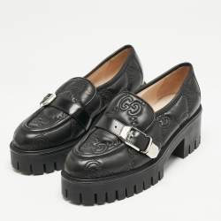 Gucci Black Leather GG Slip On  Loafers Size 40
