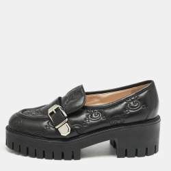 Gucci Black Leather GG Slip On  Loafers Size 40