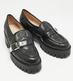Gucci Black Leather GG Slip On  Loafers Size 40