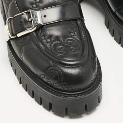 Gucci Black Leather GG Slip On  Loafers Size 40