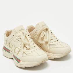 Gucci Cream Leather Vintage Logo Rhyton Sneakers Size 38