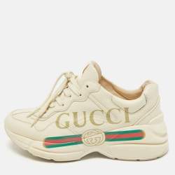 Gucci Cream Leather Vintage Logo Rhyton Sneakers Size 38