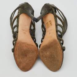 Gucci Olive Green Python Leather and Suede Gladiator Sandals Size 36