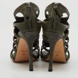 Gucci Olive Green Python Leather and Suede Gladiator Sandals Size 36