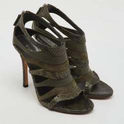 Gucci Olive Green Python Leather and Suede Gladiator Sandals Size 36