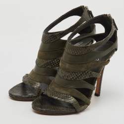 Gucci Olive Green Python Leather and Suede Gladiator Sandals Size 36