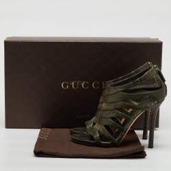 Gucci Olive Green Python Leather and Suede Gladiator Sandals Size 36