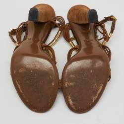 Gucci Gold/Brown Leather and Suede Cord Strappy Sandals Size 37