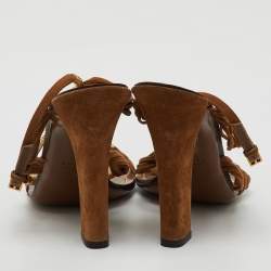 Gucci Gold/Brown Leather and Suede Cord Strappy Sandals Size 37