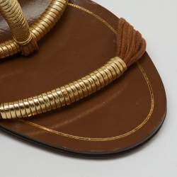 Gucci Gold/Brown Leather and Suede Cord Strappy Sandals Size 37