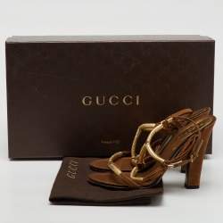 Gucci Gold/Brown Leather and Suede Cord Strappy Sandals Size 37