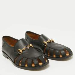 Gucci Black Cut Out Leather Talete Horsebit Slip On Loafers Size 39.5