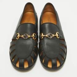 Gucci Black Cut Out Leather Talete Horsebit Slip On Loafers Size 39.5