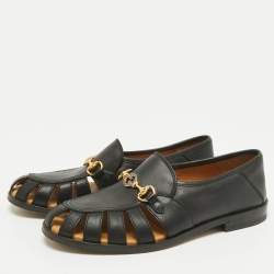 Gucci Black Cut Out Leather Talete Horsebit Slip On Loafers Size 39.5