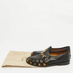 Gucci Black Cut Out Leather Talete Horsebit Slip On Loafers Size 39.5