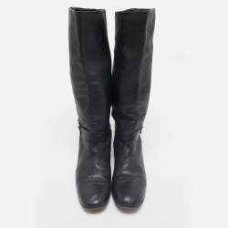 Gucci Black Leather GG Riding Knee Length Boots Size 40