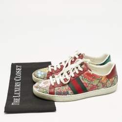 Gucci Red GG Floral GG Canvas and Leather Ace Low Top Sneakers Size 37.5