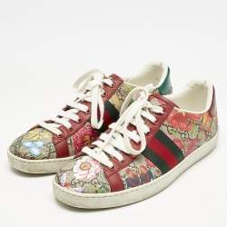 Gucci Red GG Floral GG Canvas and Leather Ace Low Top Sneakers Size 37.5