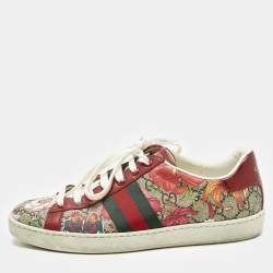 Gucci Red GG Floral GG Canvas and Leather Ace Low Top Sneakers Size 37.5
