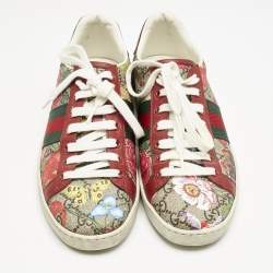 Gucci Red GG Floral GG Canvas and Leather Ace Low Top Sneakers Size 37.5