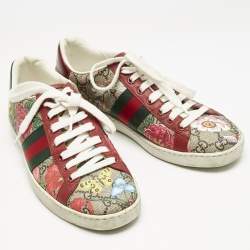 Gucci Red GG Floral GG Canvas and Leather Ace Low Top Sneakers Size 37.5
