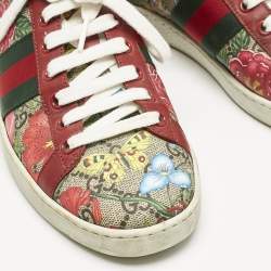 Gucci Red GG Floral GG Canvas and Leather Ace Low Top Sneakers Size 37.5
