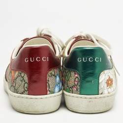 Gucci Red GG Floral GG Canvas and Leather Ace Low Top Sneakers Size 37.5
